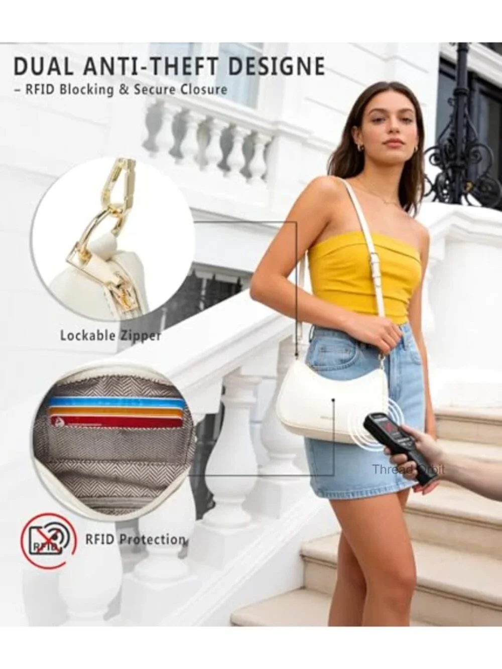 Anti-Theft RFID Crossbody Bag with Chain Strap, Vegan Leather Hobo Purse